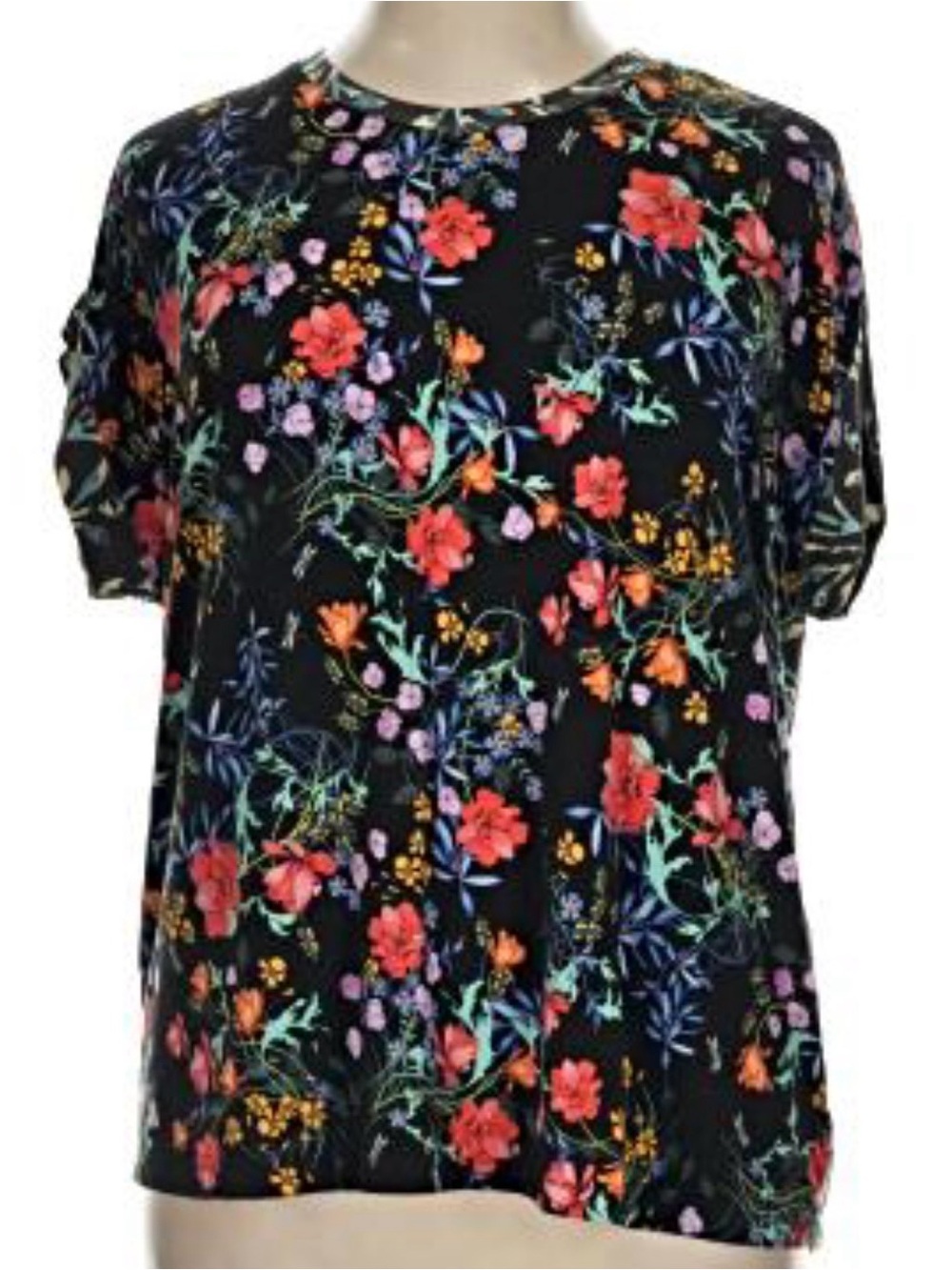 Johnny Was Black Short-Sleeve Tee with Multicolor Floral Print